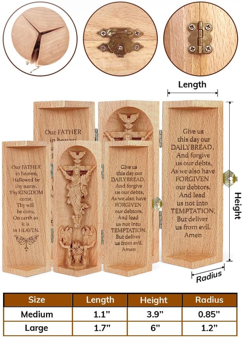Jesuspirit - Christian Decor, Catholic Wooden Statue, Home Decor - Openable Wooden Cylinder Sculpture of Jesus (B - Our Father - Size S) - Image 2